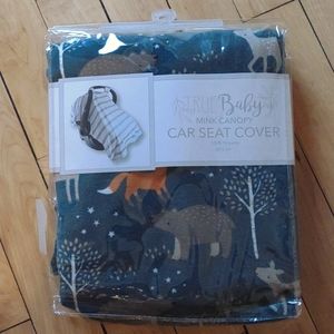 NWT Woodland Animal Print Canopy Car Seat Cover fits most standard carseats
